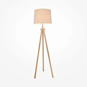 Floor lamp made of metal & wood frame with fabric shade in tripod design – Calvin | Maytoni