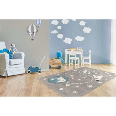 Teppich – Kindgerechtes Motiv, Weiche Spielfläche, Silberner Farbton, 80 x 150 cm - Yowah | Kayoom