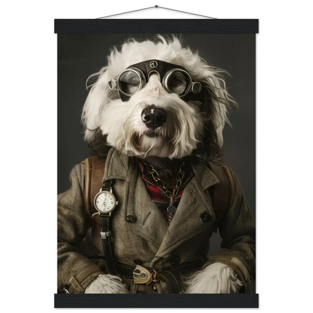 School Poster - Old English Sheepdog, Steampunk Outfit, Magnetic Wooden Strips | St Tropez Art