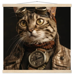 Schulposter - Savannah-Katze-Motiv, mattes FSC-zertifiziertes Papier, Magnet-Holzleisten aus Kiefernholz, magnetische Holzdübel oben & unten | St Tropez Art