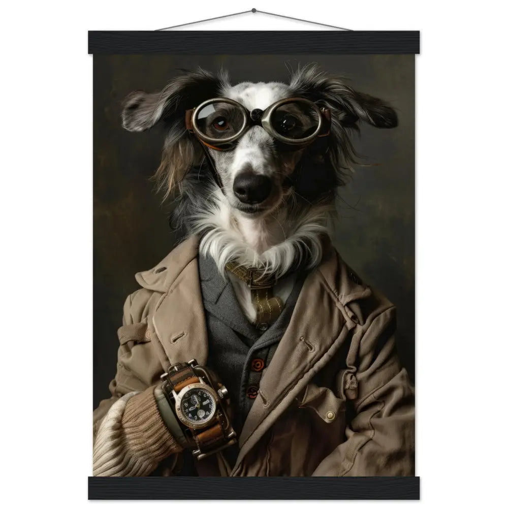 Schulposter - Sloughi-Hund-Motiv, mattes FSC-zertifiziertes Papier, Magnet-Holzleisten aus Kiefernholz, magnetische Holzdübel oben & unten | St Tropez Art