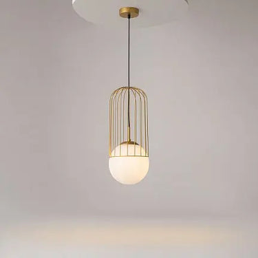 Pendant light with gold-colored metal base and white glass diffuser in a modern design – Telford | Maytoni
