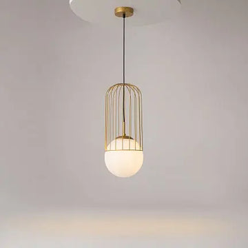 Pendant light with gold-colored metal base and white glass diffuser in a modern design – Telford | Maytoni