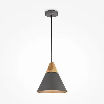Pendant lamp with grey metal shade and beech wood detail in a modern design – Bicones | Maytoni