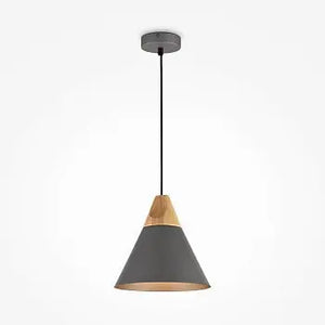 Pendant lamp with grey metal shade and beech wood detail in a modern design – Bicones | Maytoni
