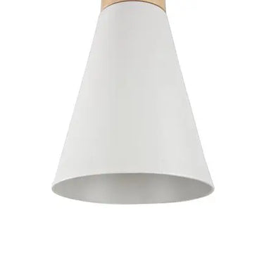 Pendant lamp with white metal shade and beech wood detail in modern design – Bicones | Maytoni