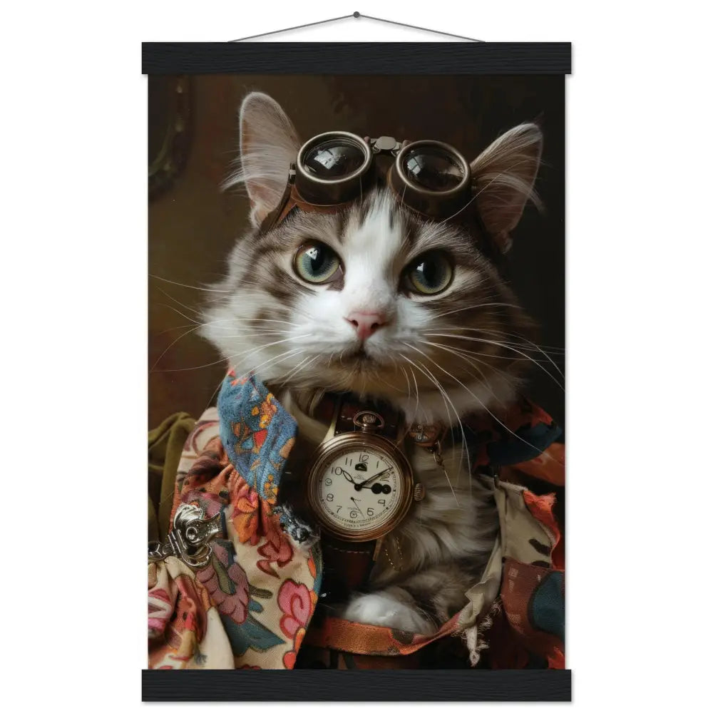 (Duplicate) School Poster - Manx Cat, Floral Coat, Velvet Accents, Gold Pocket Watch | St Tropez Art