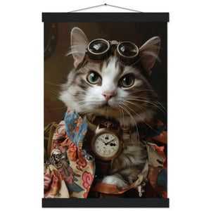 (Duplicate) School Poster - Manx Cat, Floral Coat, Velvet Accents, Gold Pocket Watch | St Tropez Art