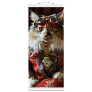 School Poster - Manx Cat Motif, Steampunk Art Motif, Magnetic Wooden Hanger | St Tropez Art
