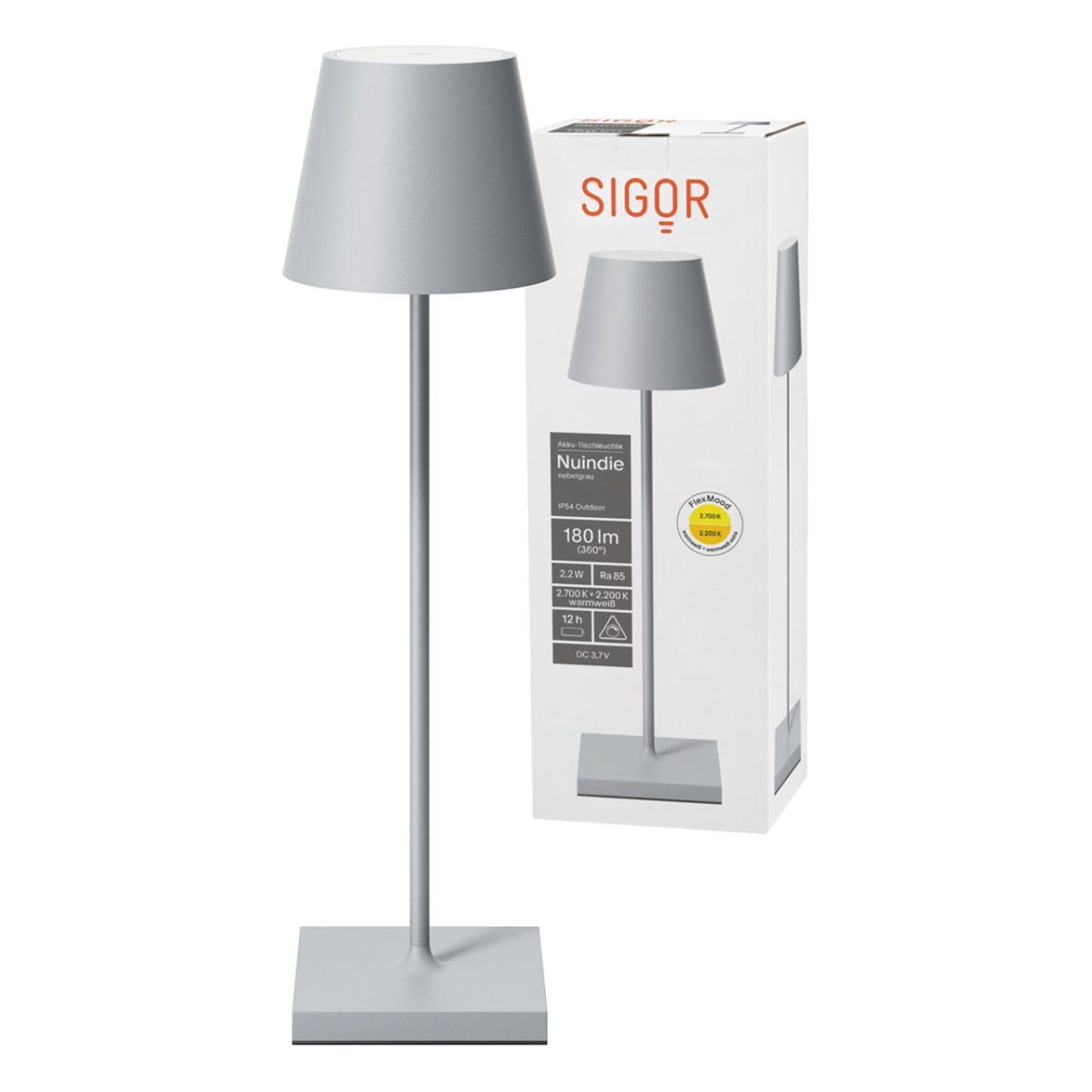Akku-Tischleuchte - Alu-Korpus, USB-C-Ladung, warme Töne - Nuindie | SIGOR