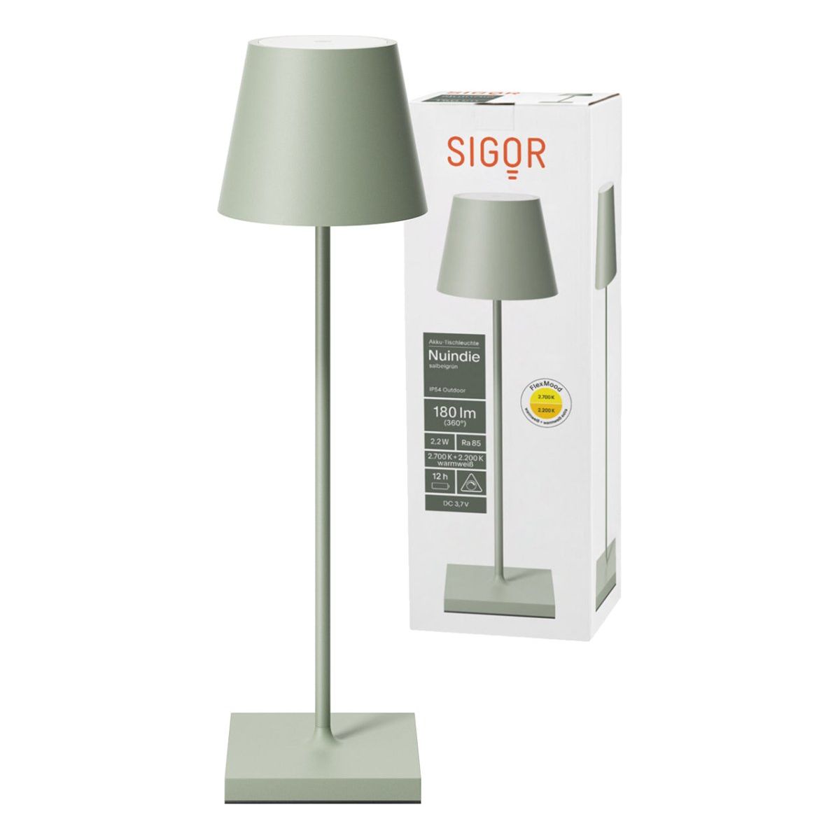 Akku-Tischleuchte - Alu-Korpus, USB-C-Ladung, warme Töne - Nuindie | SIGOR