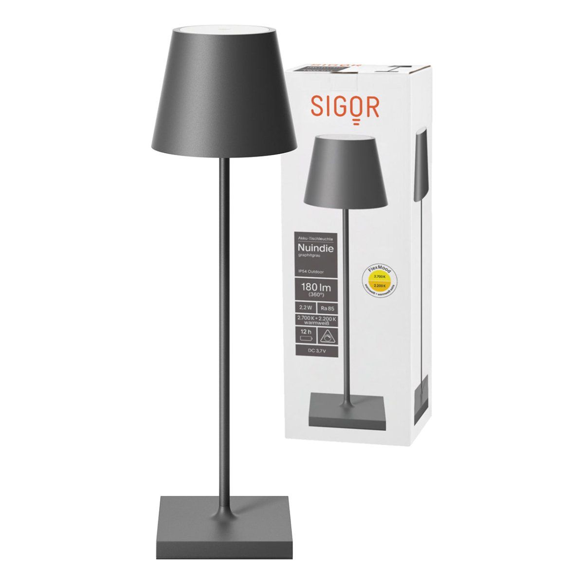 Akku-Tischleuchte - Alu-Korpus, USB-C-Ladung, warme Töne - Nuindie | SIGOR