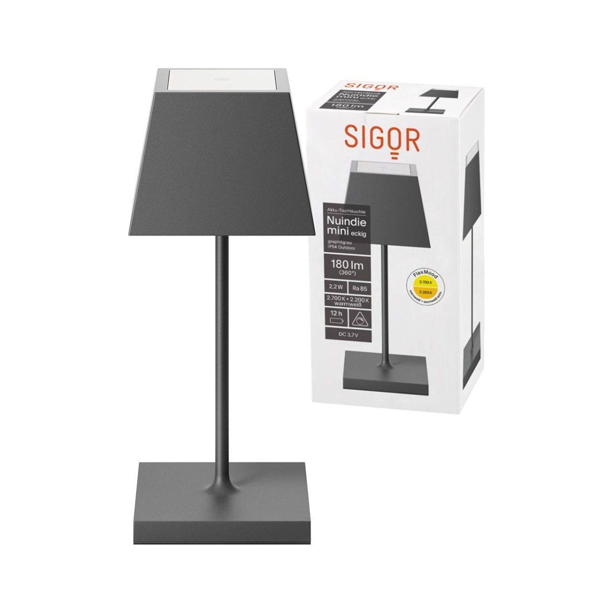 Tischleuchte - Alu-Korpus, USB-C-Ladung, warme Töne - Nuindie Mini | Sigor