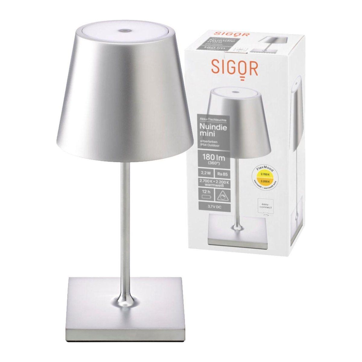 Tischleuchte - Alu-Korpus, USB-C-Ladung, warme Töne - Nuindie Mini | Sigor