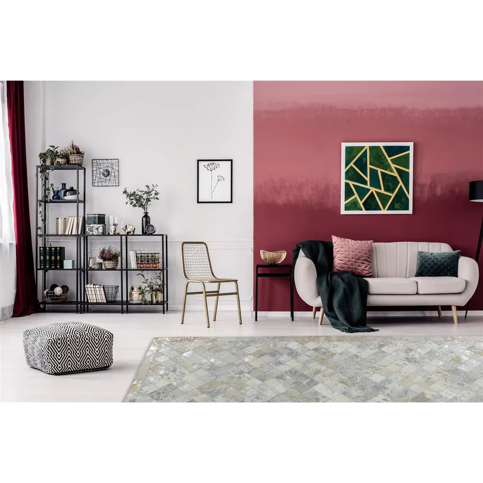 Teppich – Echtes Leder, Patchwork Design, Luxuriöse Farbgebung, 150 cm - Lavish 210 | Kayoom