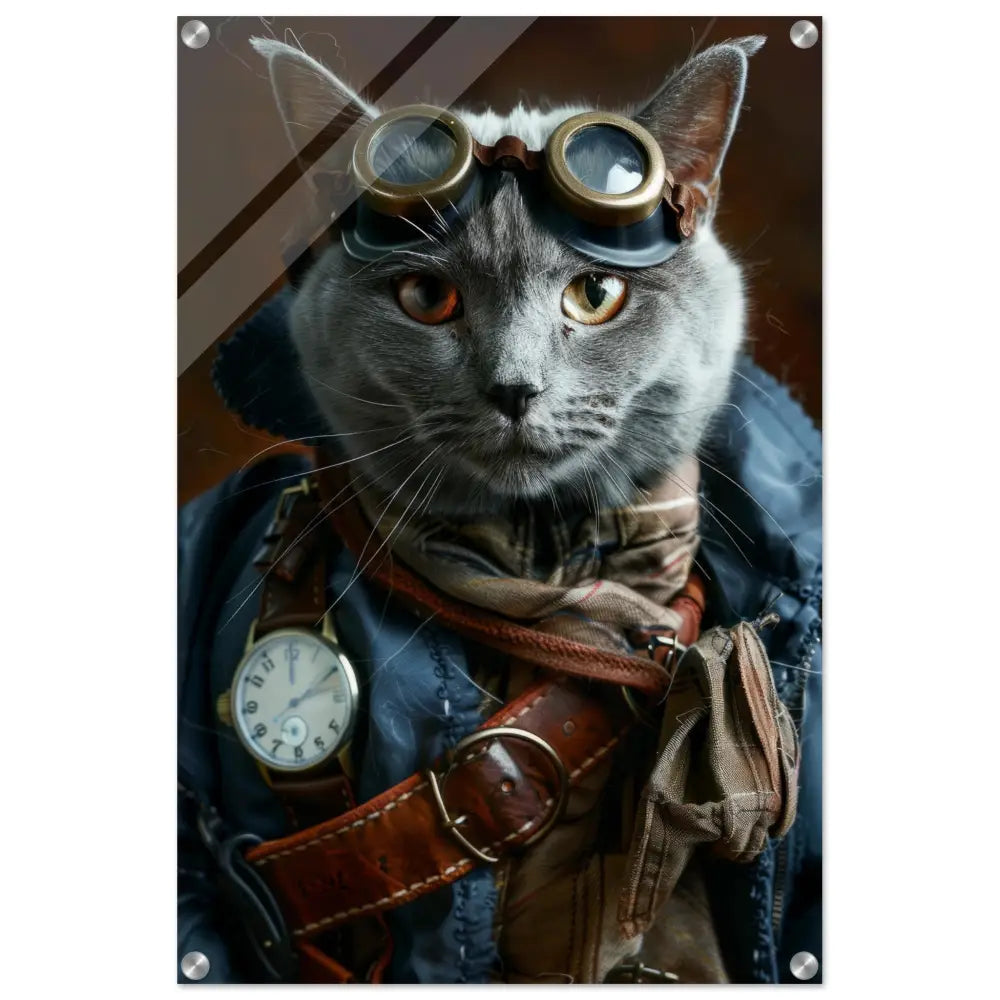Schoolposter - Chartreux Katze, Steampunk-Outfit, Plexiglasdruck | St Tropez Art