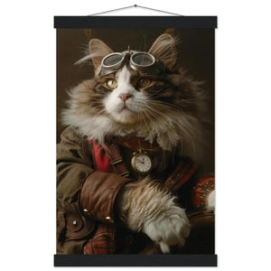 Schoolposter - Türkische Van Katze, Steampunk-Outfit, mattes Papier, Magnet-Holzleisten | St Tropez Art