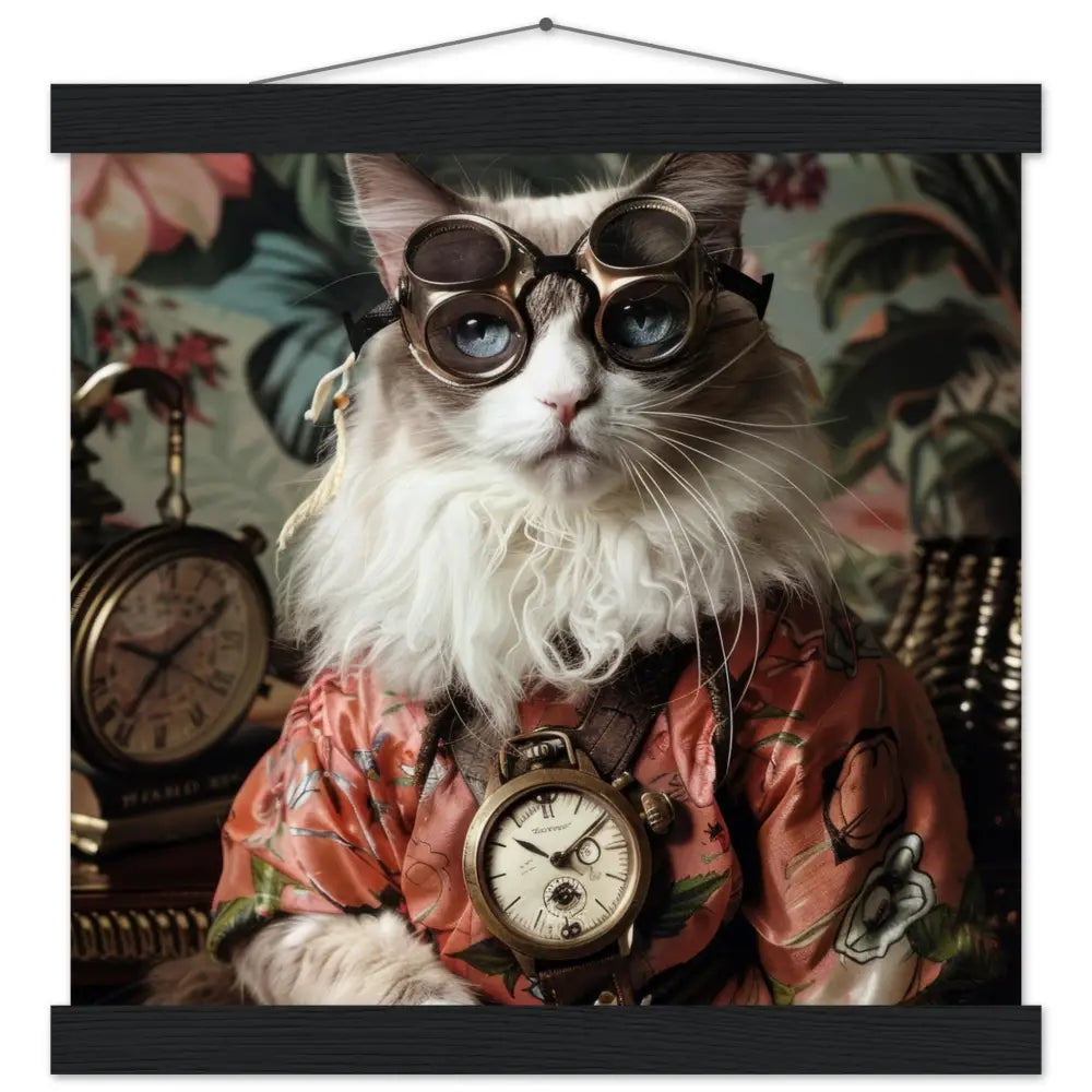 Schulposter – Balinesische-Katze Motiv, Steampunk-Kunstmotiv, Magnetische Holzaufhängung | St Tropez Art