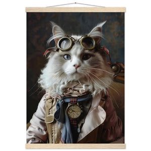 School Poster - LaPerm Cat, Steampunk Outfit, Matte Paper, Magnetic Wooden Strips | St Tropez Art