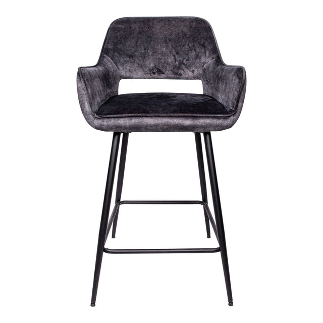 Barstuhl - Fallon Velvet Niedrig (60 x 54 x 95 cm) Anthrazit von PTMD - Esszett Luxury | Stilvolles Wohnen mit Charakter