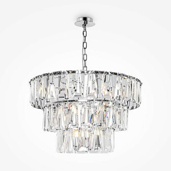 Pendelleuchte mit Chrom - Metallrahmen und stufenförmigen Glas - Kristall - Akzenten (18 × E14) – Puntes | Maytoni - Esszett Luxury | Stilvolles Wohnen mit Charakter