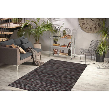 Teppich – Filigrane Patchworkoptik, Natürlicher Materialmix, Anthrazite Farbwelt, Flachflor - Wild 8023 | Kayoom