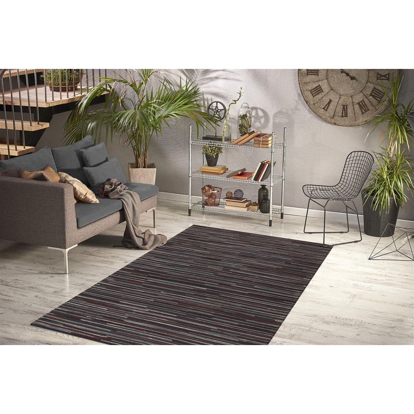 Patchwork-Look Rug Leather-Wool Mix & Flat Structure - Wild 8023 | Kayoom