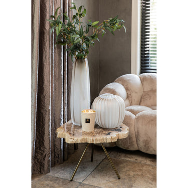 Couchtisch – Versteinertes Holz, Metallgestell, Organische Form, Messing – Khine | PTMD
