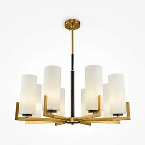 Chandelier Black & Brass Metal 8 Cylindrical Glass Shades E27 Sockets – Fortano | Maytoni