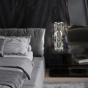 Table Lamp Cylindrical Clear Glass Shade Brass Base & Modern Design – Puntes | Maytoni