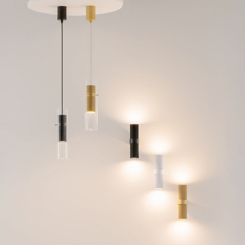 Pendant Light Matt Black Ribbed Aluminum Clear Glass Shade & GU10 Socket – Dynamics | Maytoni