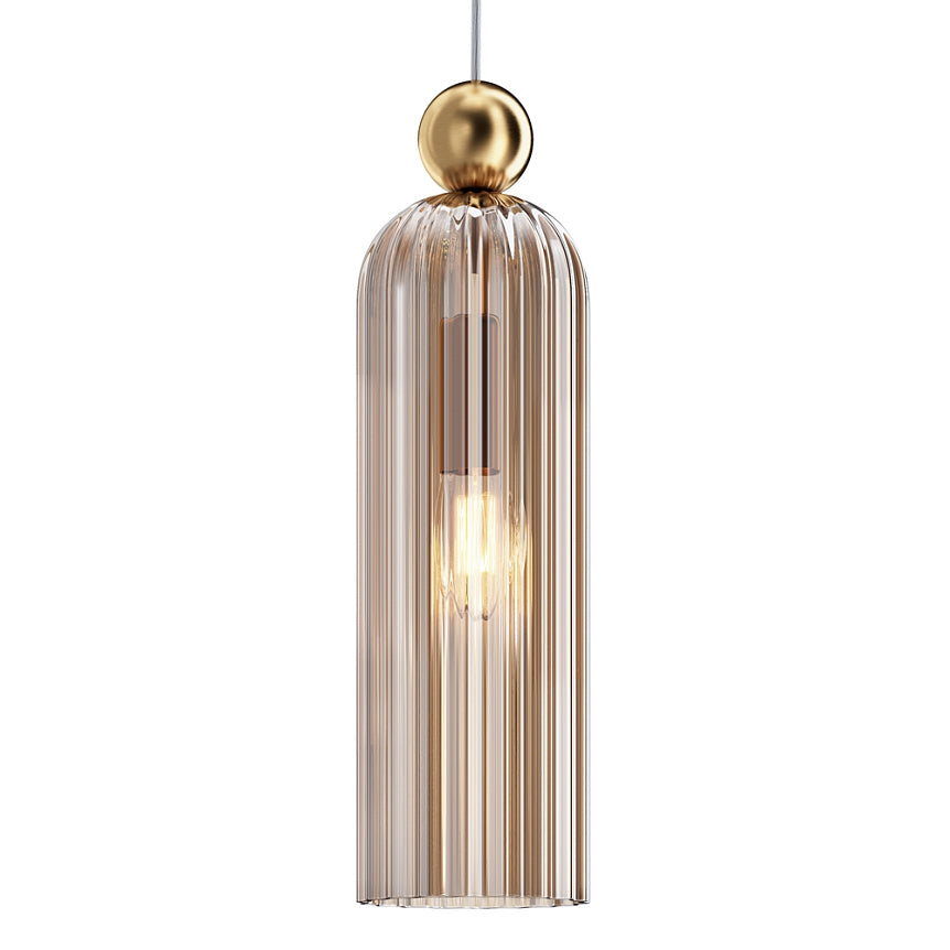 Pendant Lamp Brushed Gold Steel Frame Ribbed Glass Shade E14 40W – Antic | Maytoni
