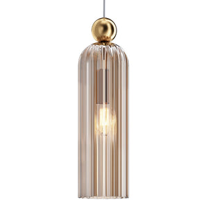 Pendant Lamp Brushed Gold Steel Frame Ribbed Glass Shade E14 40W – Antic | Maytoni