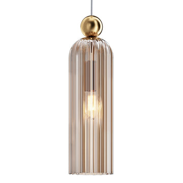 Pendant Lamp Brushed Gold Steel Frame Ribbed Glass Shade E14 40W – Antic | Maytoni