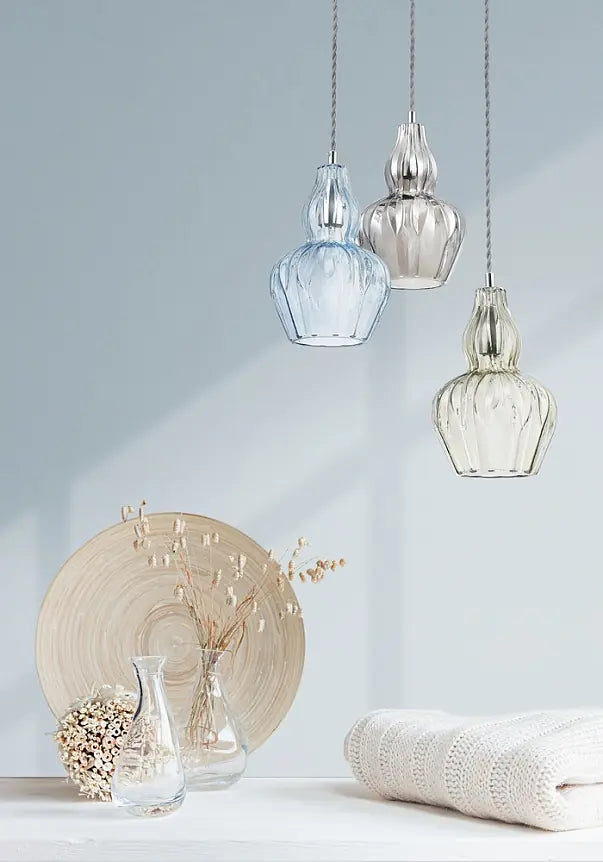 Pendant light with nickel finish and blue glass flower in a modern design - Eustoma | Maytoni