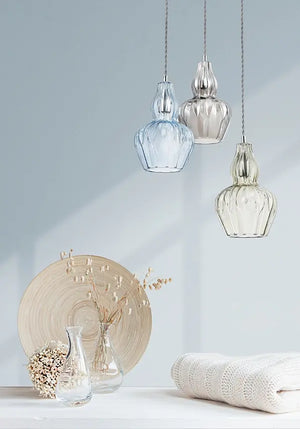 Pendant light with nickel finish and blue glass flower in a modern design - Eustoma | Maytoni