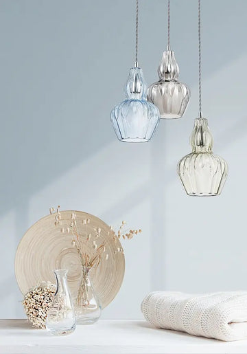 Pendelleuchte – Blaues Glas, Nickel-Finish, Strukturglas - Eustoma | Maytoni