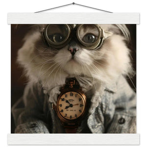 Schoolposter - Himalaya Katze, Steampunk-Outfit, mattes Papier, Magnet-Holzleisten | St Tropez Art