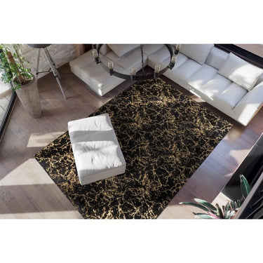 Teppich – Schwarz / Gold Farbe, Weicher Flor, Glanz Muster, 150 cm - Bijou 225 | Kayoom