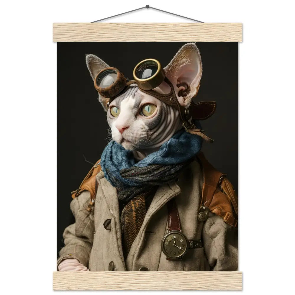 Schulposter – Cornish-Rex-Katze Motiv, Steampunk-Kunstmotiv, Magnetische Holzaufhängung | St Tropez Art