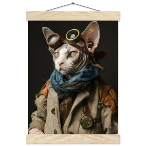 Schulposter – Cornish-Rex-Katze Motiv, Steampunk-Kunstmotiv, Magnetische Holzaufhängung | St Tropez Art