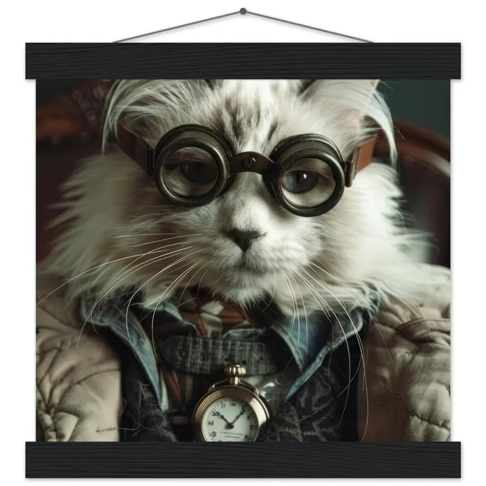 School Poster - Turkish Angora Cat, Steampunk Outfit, Antique Pocket Watch | St Tropez Art