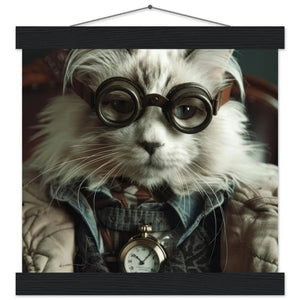 School Poster - Turkish Angora Cat, Steampunk Outfit, Antique Pocket Watch | St Tropez Art