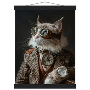 Schulposter - Steampunk-Vintage Javanese Katzenmotiv, mattes FSC-Papier, magnetische Holzleisten | St Tropez Art