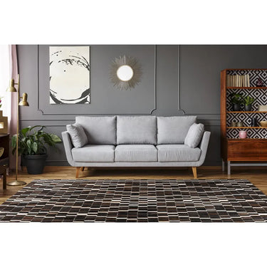 Teppich – Echtes Leder, Zusammengesetzte Optik, Schwarzweißer Farbton, 150 cm - Lavin 125 | Kayoom