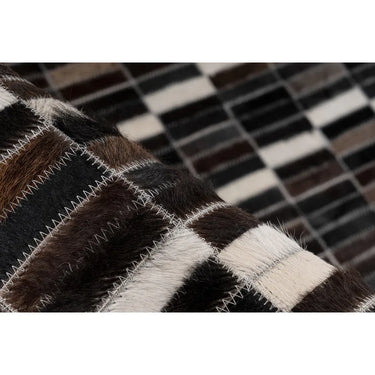 Teppich – Echtes Leder, Zusammengesetzte Optik, Schwarzweißer Farbton, 170 cm - Lavin 125 | Kayoom
