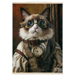 School poster - Snowshoe cat, brown coat, copper accents, bronze pocket watch | St Tropez Art