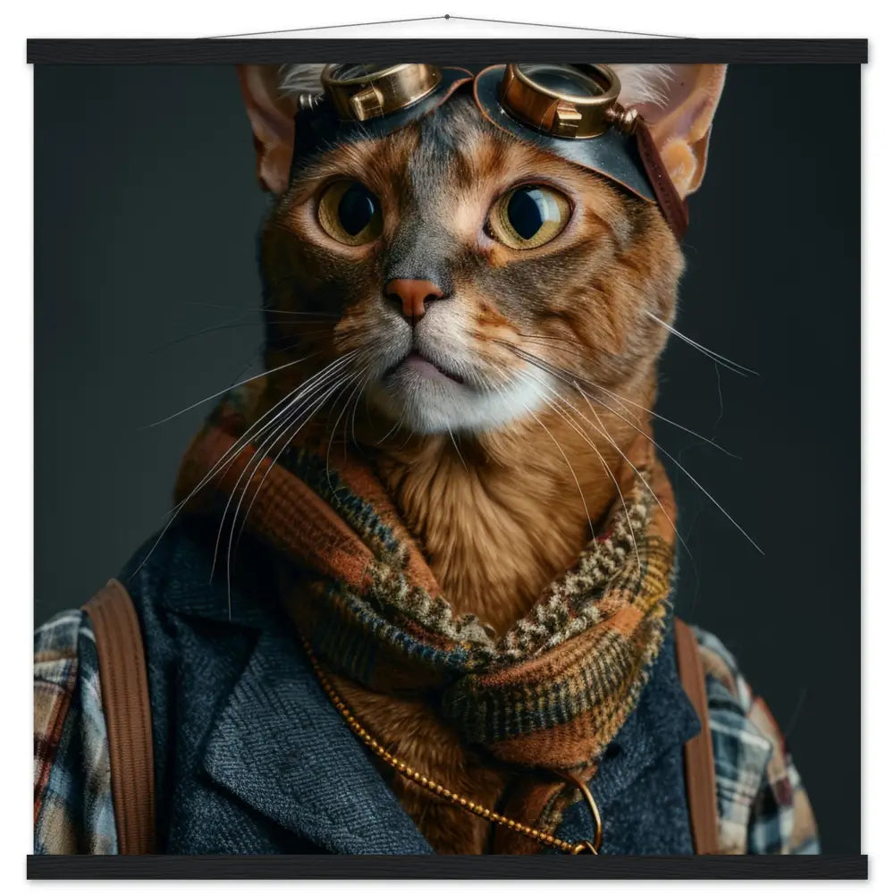 Schulposter - Steampunk-Vintage Abessinier Katzenmotiv, mattes FSC-Papier, magnetische Holzleisten | St Tropez Art