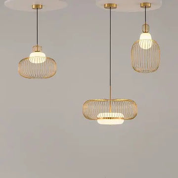 Pendant Lamp Brass-Colored Metal Grid & Opal Glass Diffuser – Levitation | Maytoni