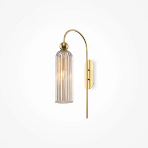 Wall lamp, brushed gold, amber ribbed glass, E14 40W – Antic